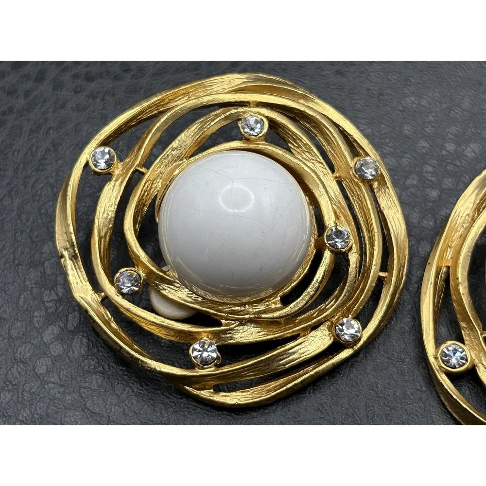 HUGE 80s Rhinestone Abstract Modernist Runway Chunky Statement Clip On Earrings